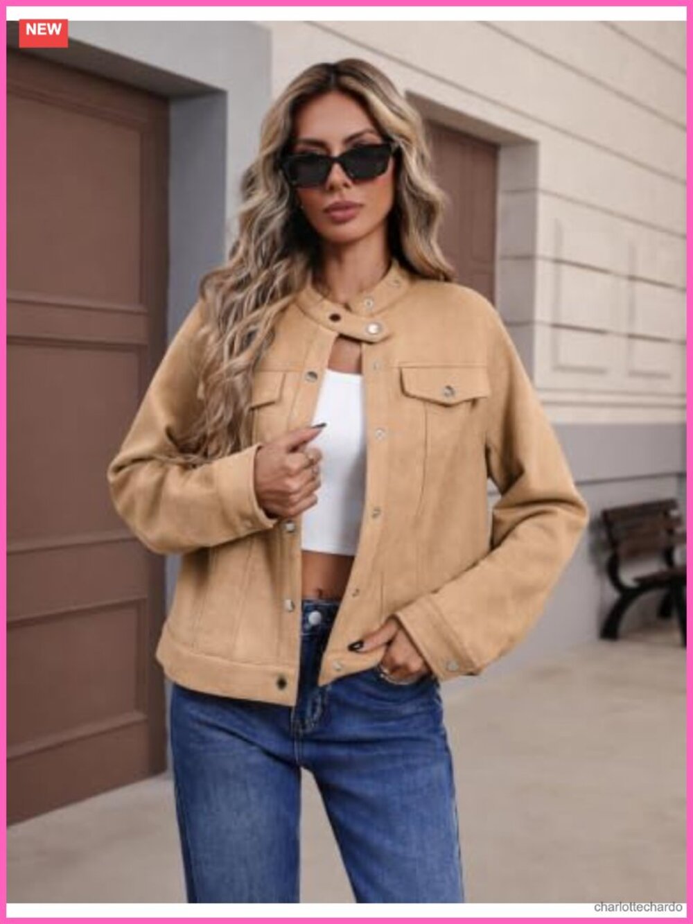 Faux Suede Cropped Jacket Snap Button Pockets Fall Shacket - Picture 2 of 6
